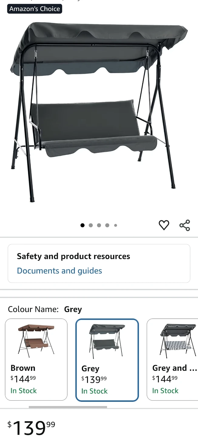 3-Seater Patio Swing with Canopy - Grey