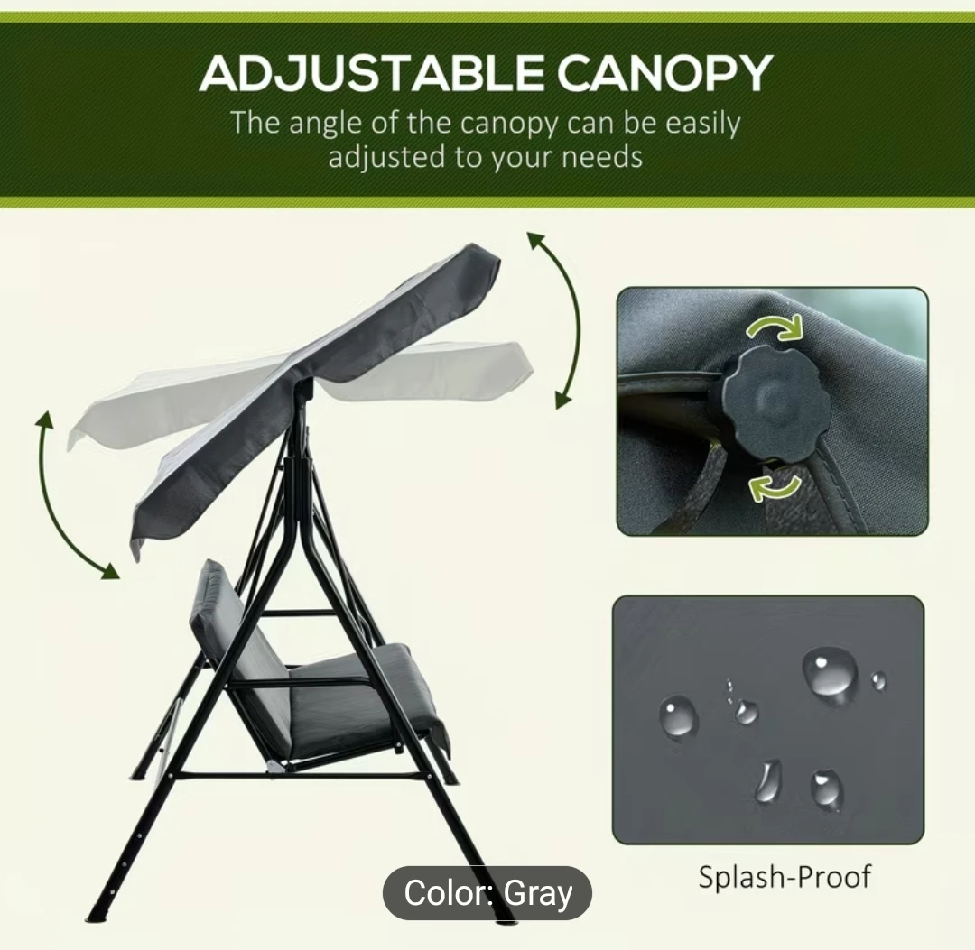 3-Seater Patio Swing with Canopy - Grey - photo 3