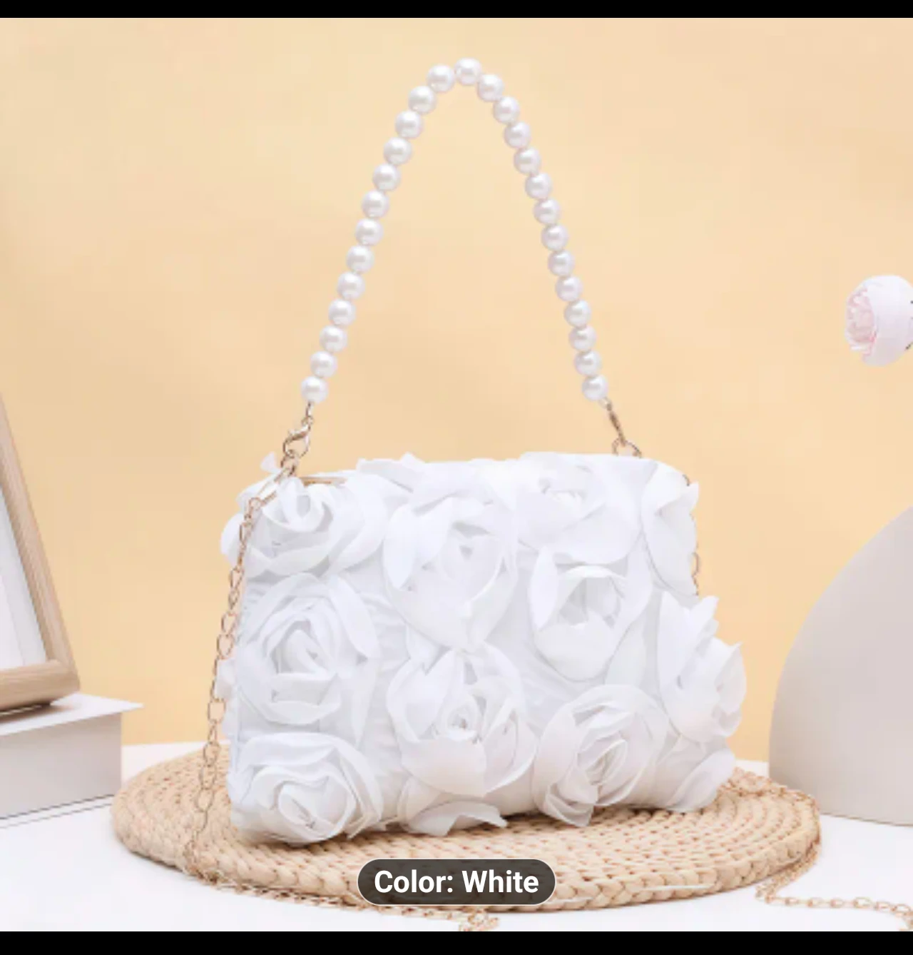 White Floral Clutch with Pearl Strap - photo 2