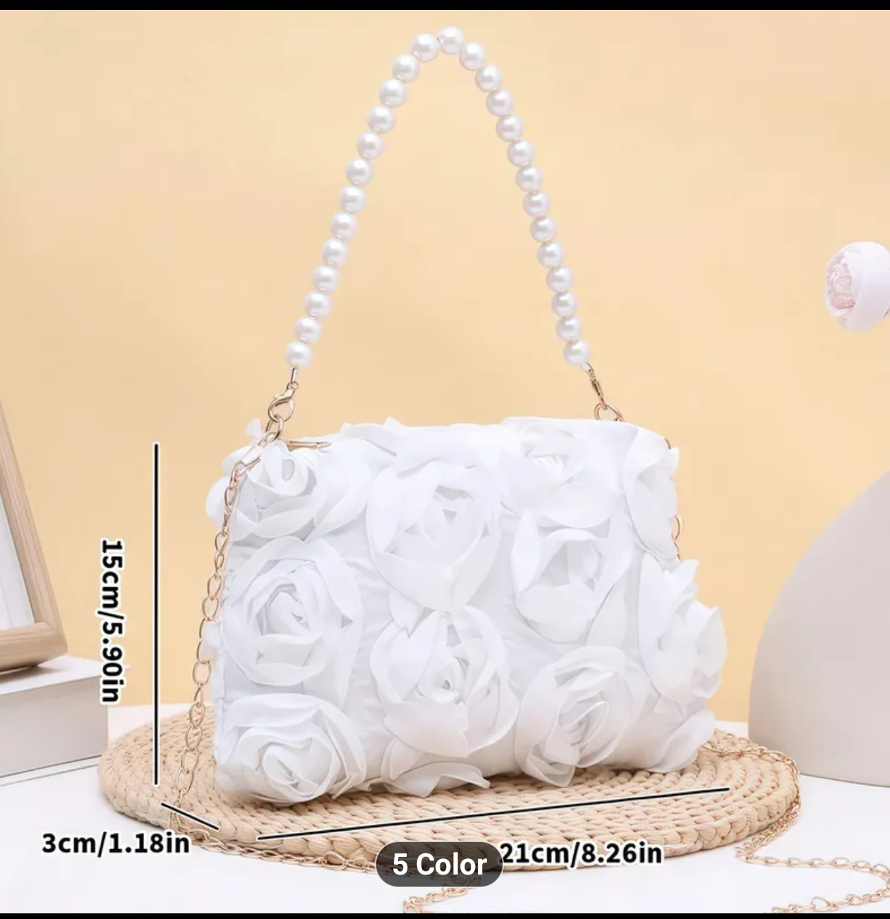 White Floral Clutch with Pearl Strap - photo 4