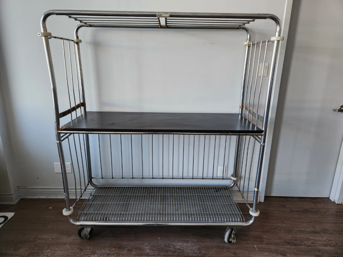 Vintage Rolling Cart with Black Top Shelf