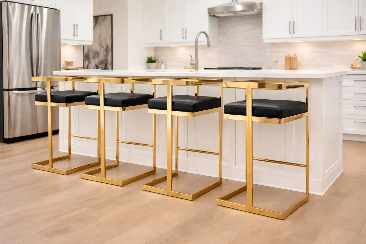 Set of 4 Modern Rose Gold and Black Bar Stools