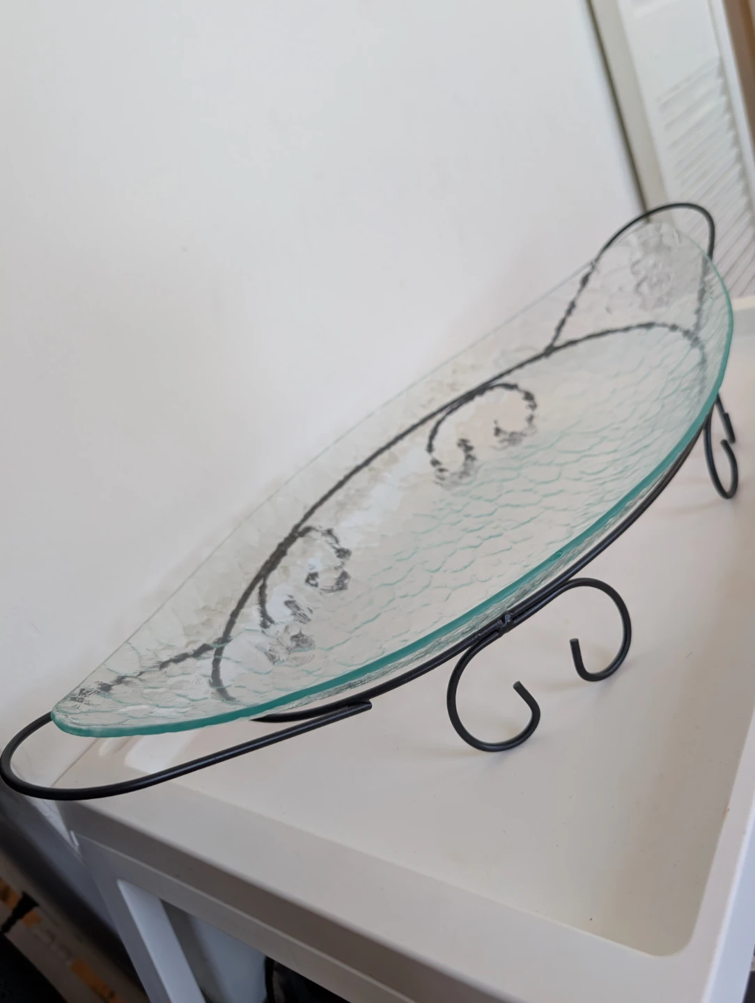 Textured Glass Oval Serving Tray with Metal Stand - photo 3