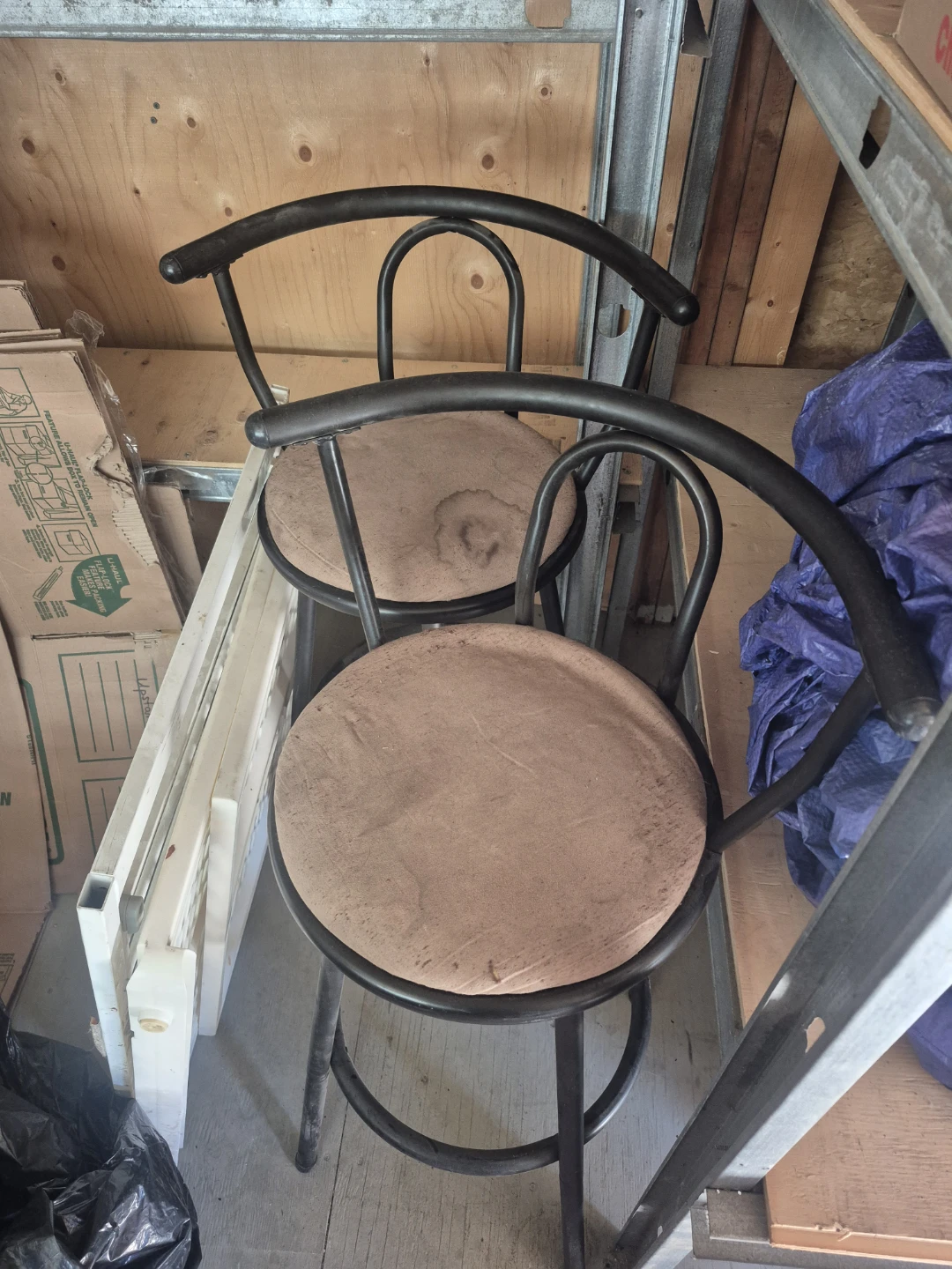 Bar Stools (2) Black Metal with Tan Seat