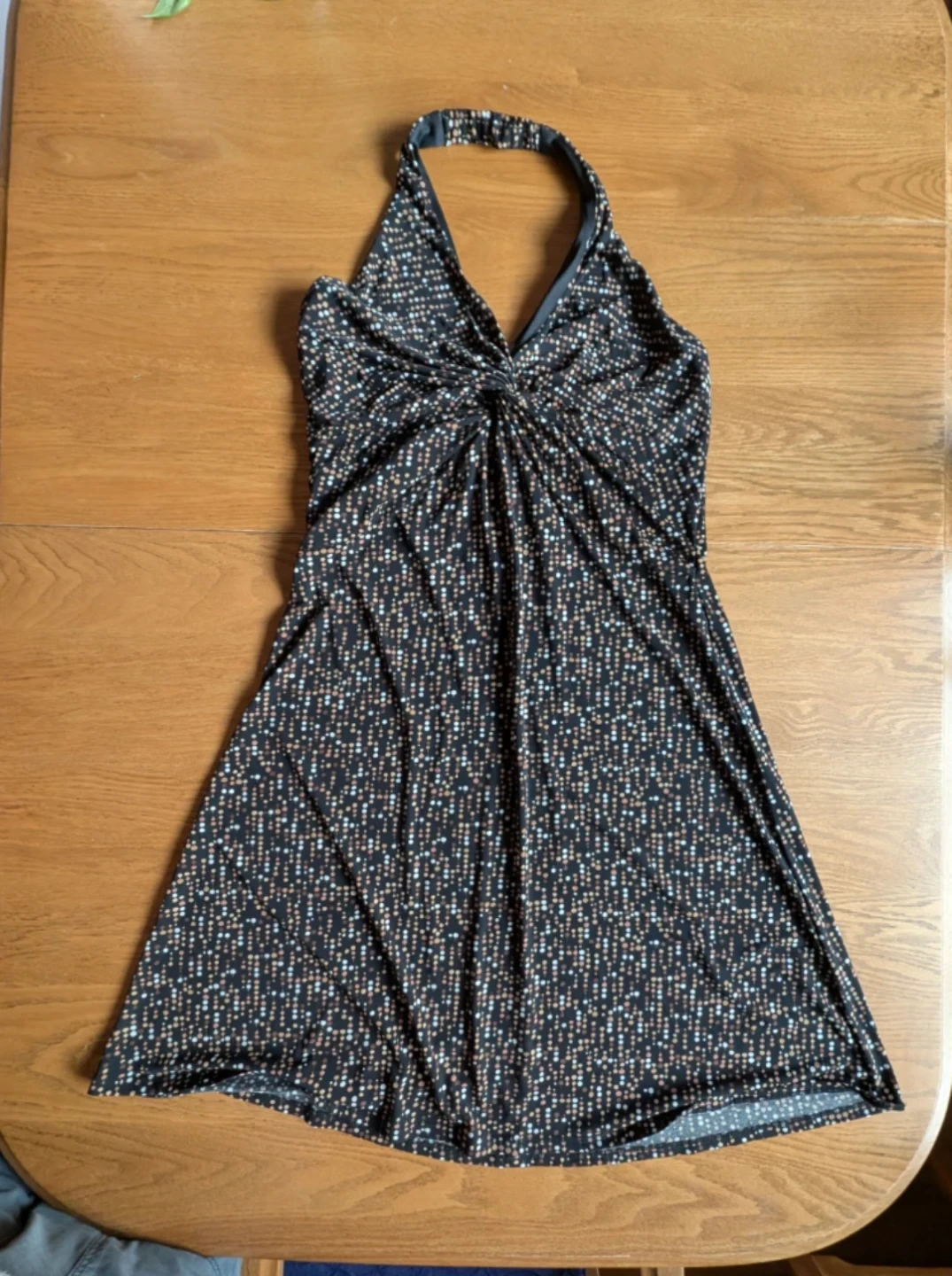 Black Halter Dress with Multi-Color Dot Pattern