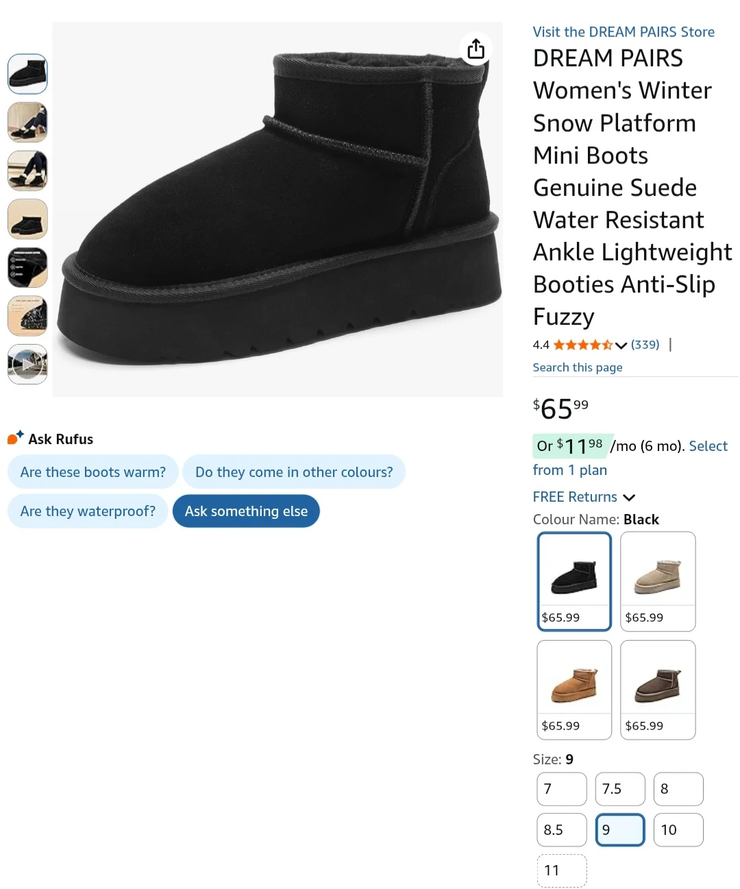 DREAM PAIRS Women's Black Suede Mini Platform Boots Size 9 - photo 2