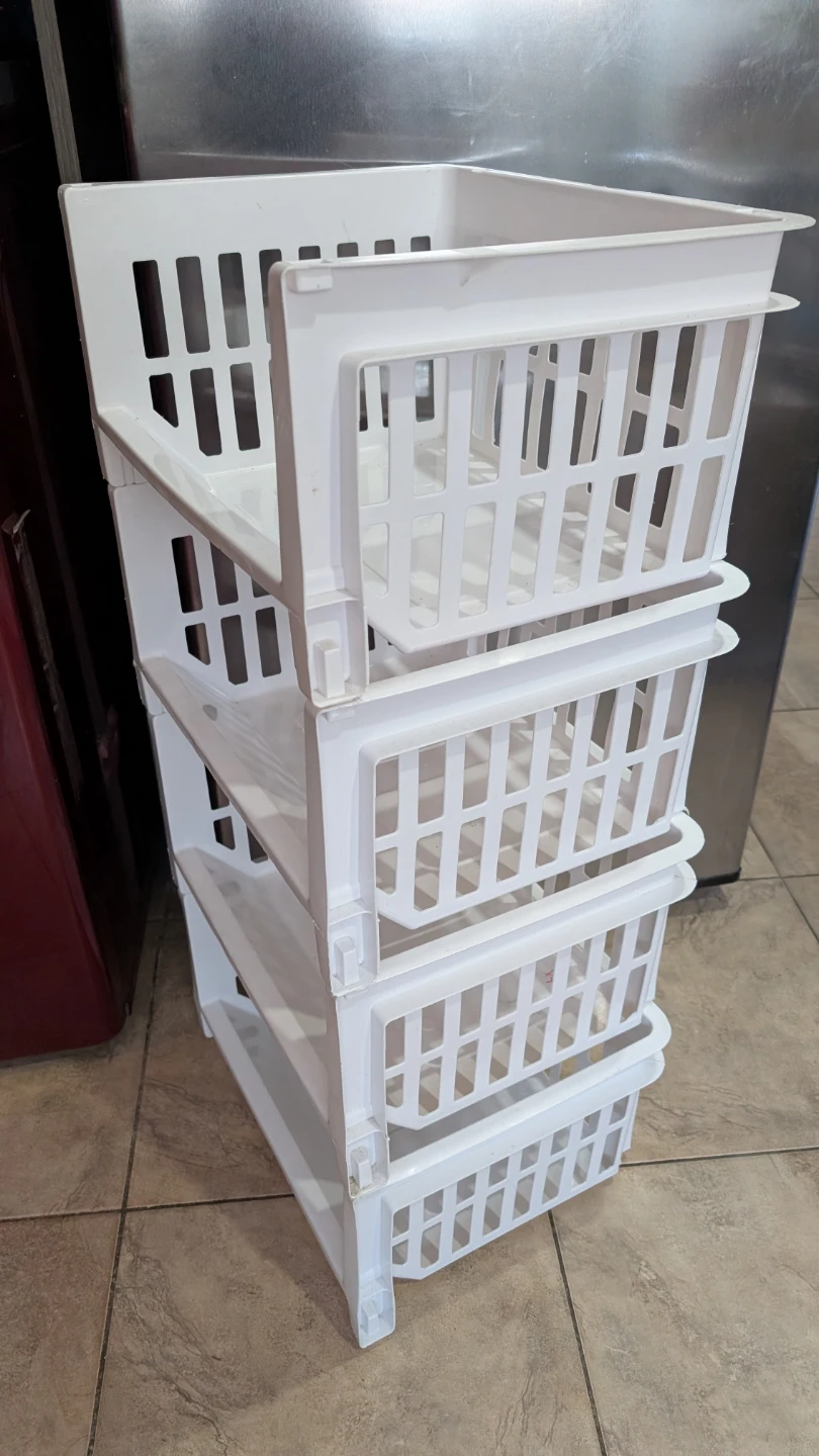 White Plastic Stackable Storage Bins / Rack | Used - photo 2