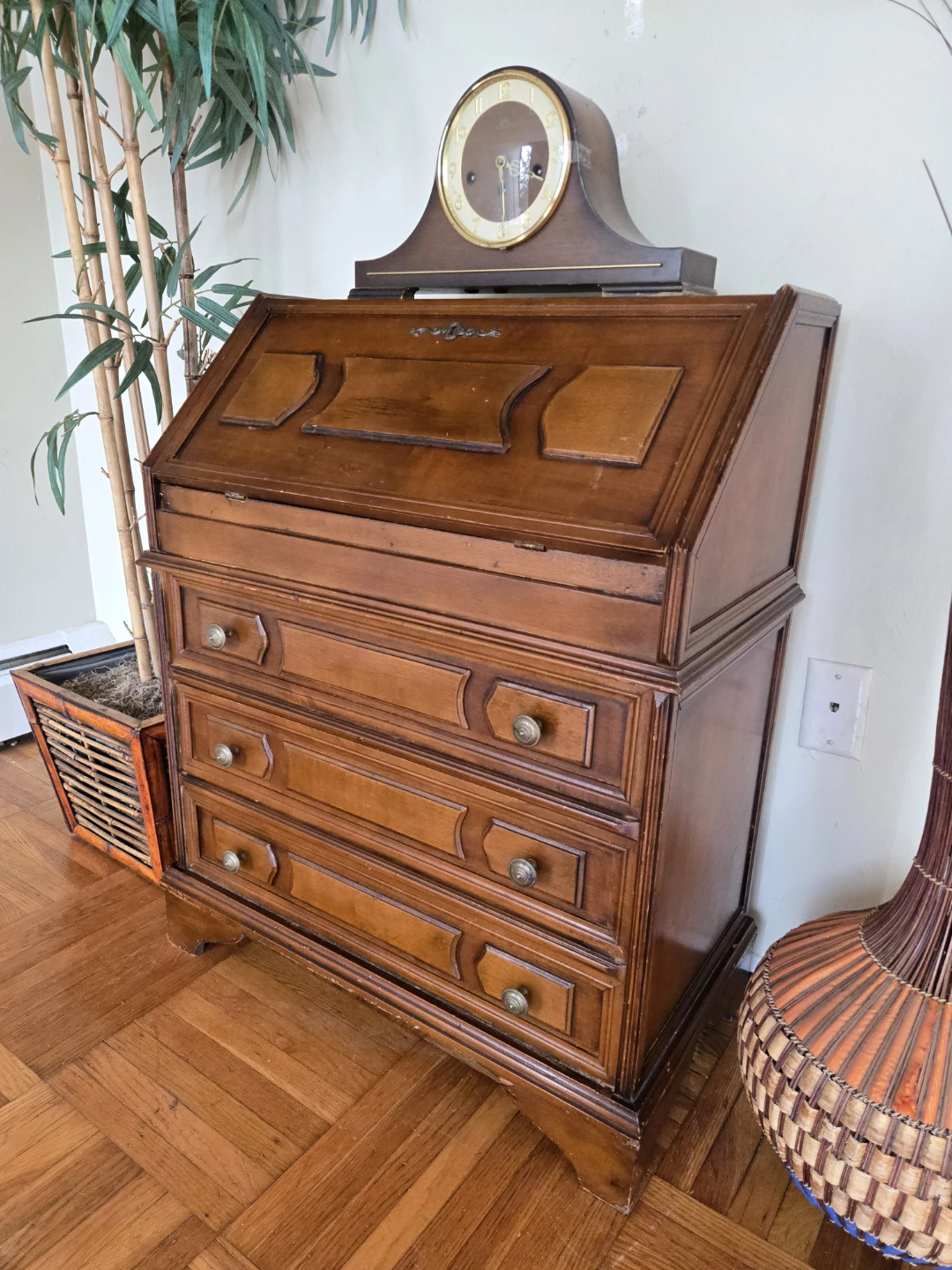 Antique Solid Walnut Secretary Pull Down Desk - photo 3