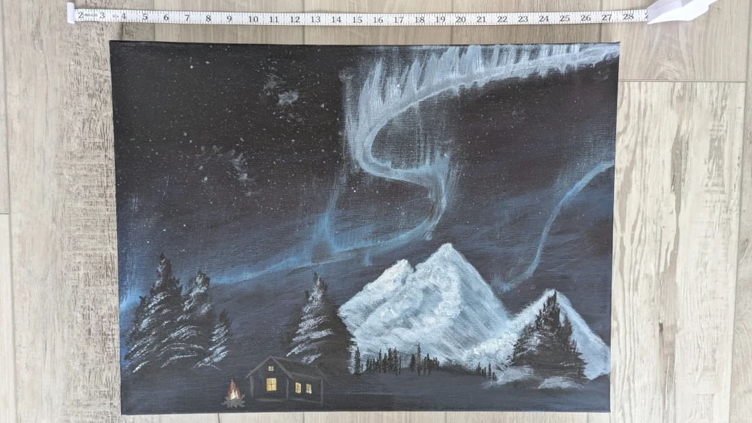 Large Original Winter Aurora Borealis Landscape Painting 🌱 - photo 2