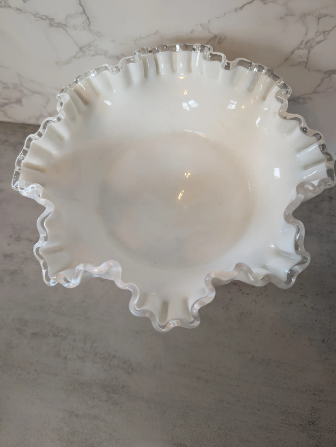 Vintage Fenton milk glass ruffled pedestal bowl - photo 2