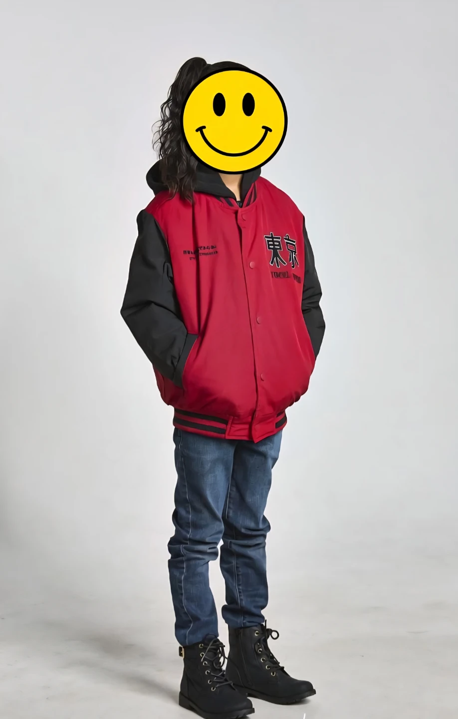 Red and Black Tokyo Japan Varsity Jacket with Hood