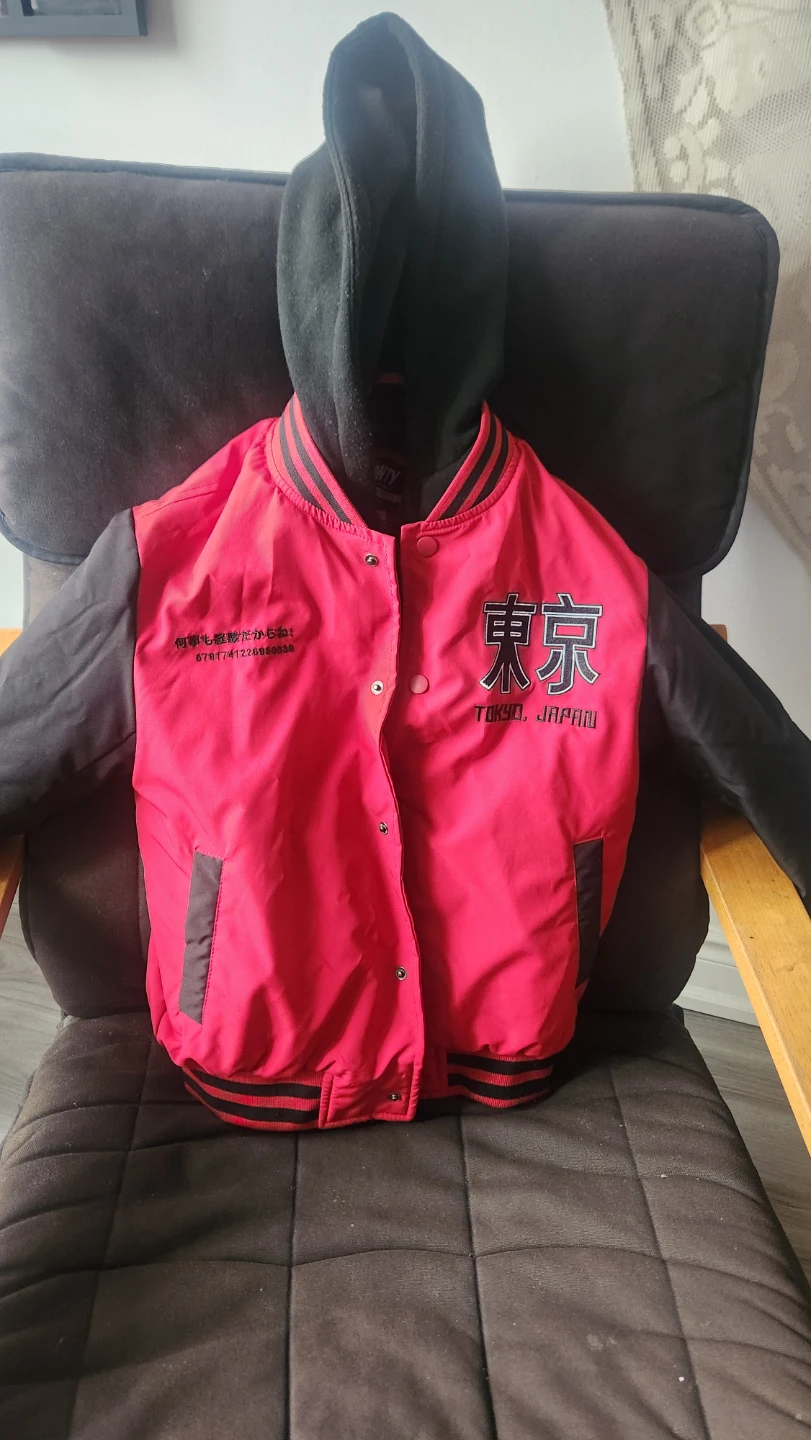 Red and Black Tokyo Japan Varsity Jacket with Hood - photo 3