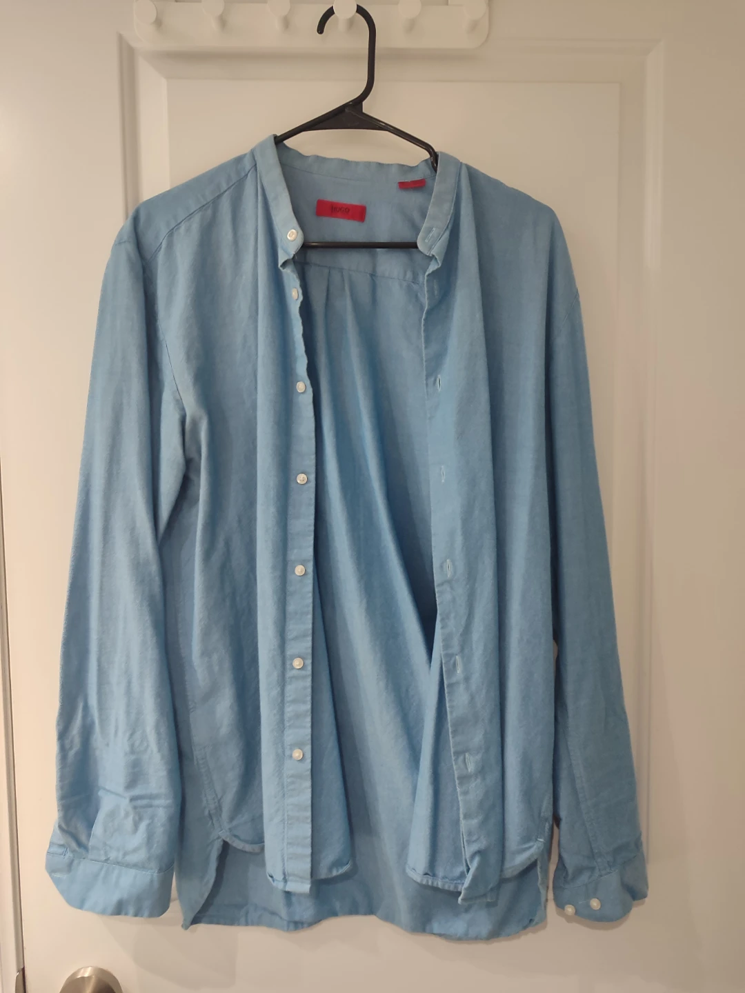 HUGO Light Blue Chambray Band Collar Shirt