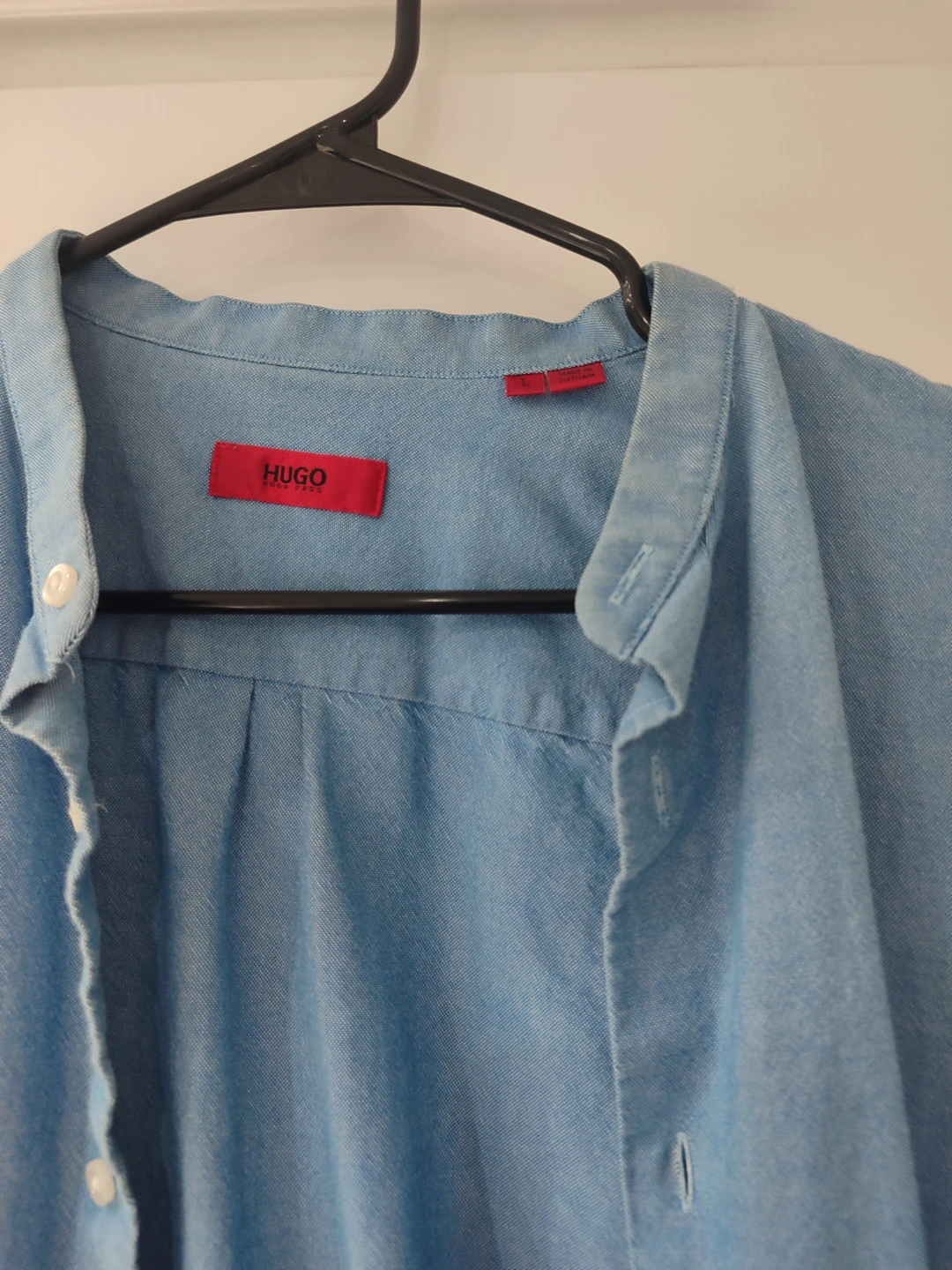 HUGO Light Blue Chambray Band Collar Shirt - photo 2