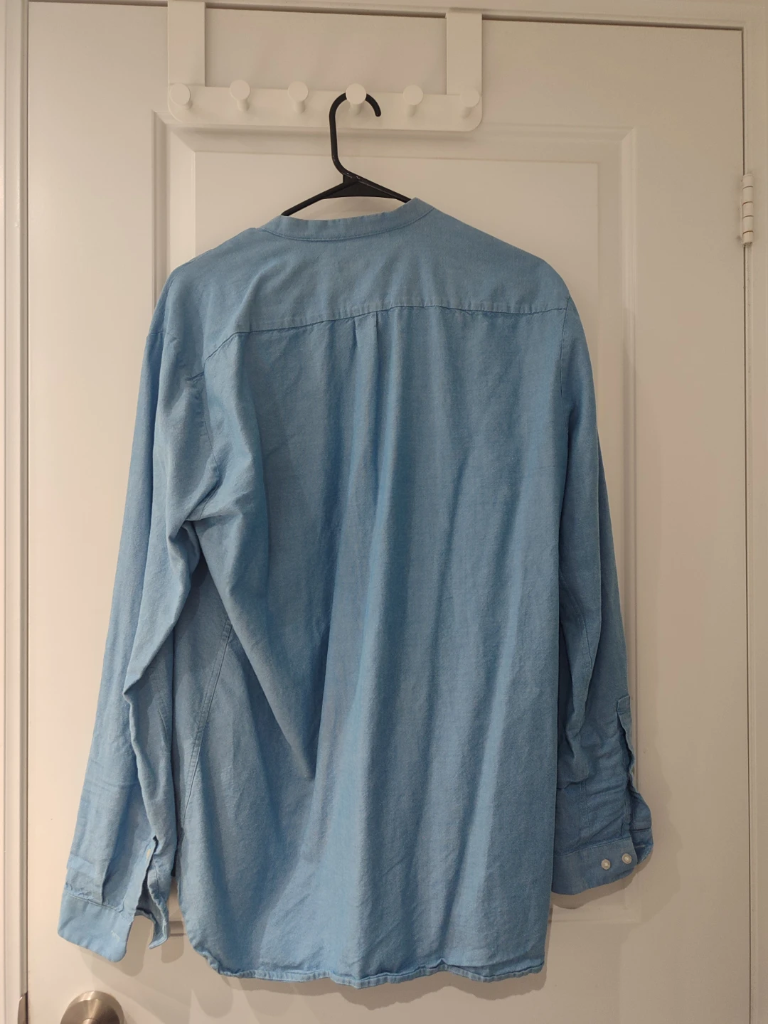 HUGO Light Blue Chambray Band Collar Shirt - photo 3