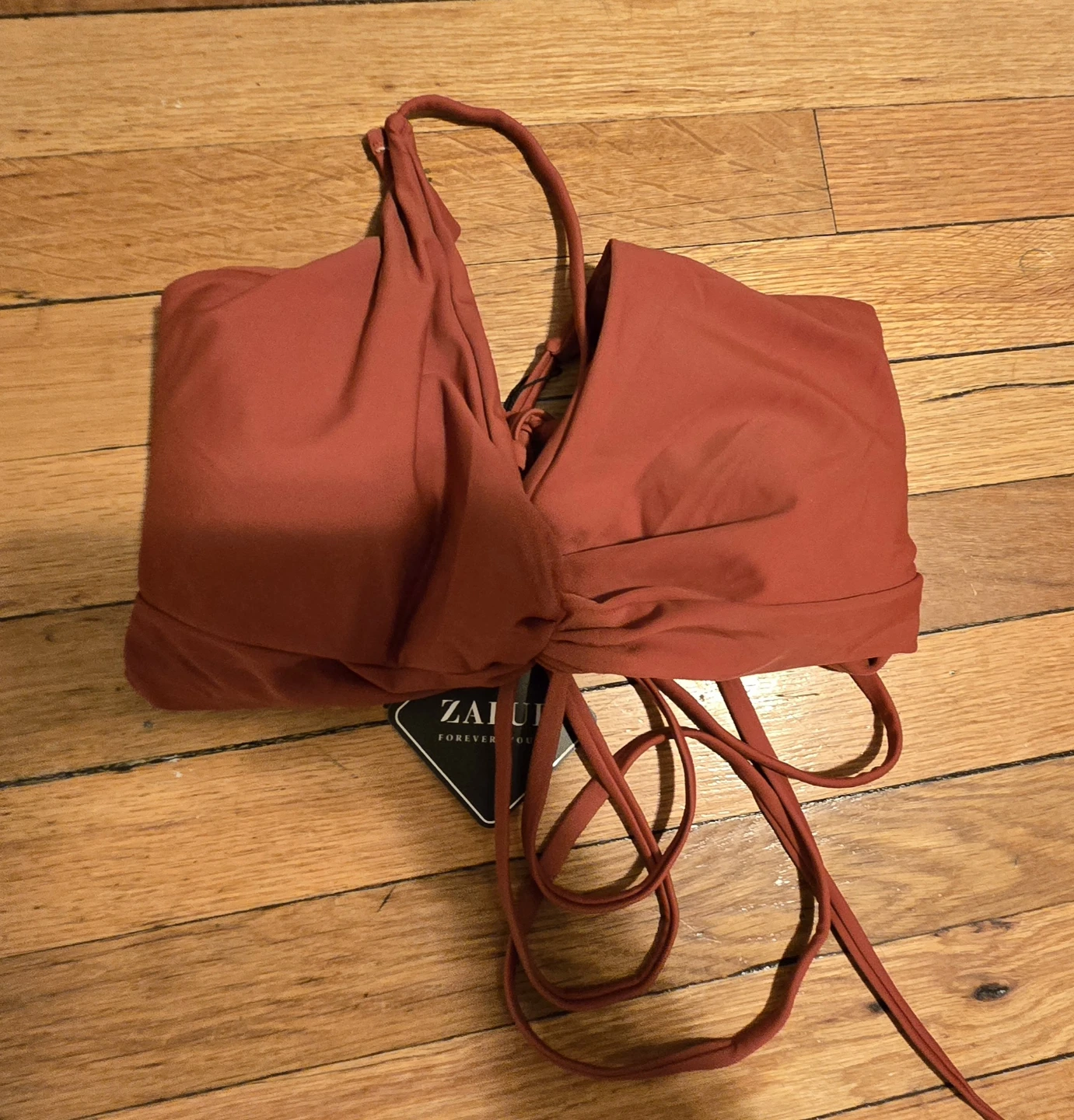 Zaful Ruched Halter Bikini Top - Rust Red - US 8-10