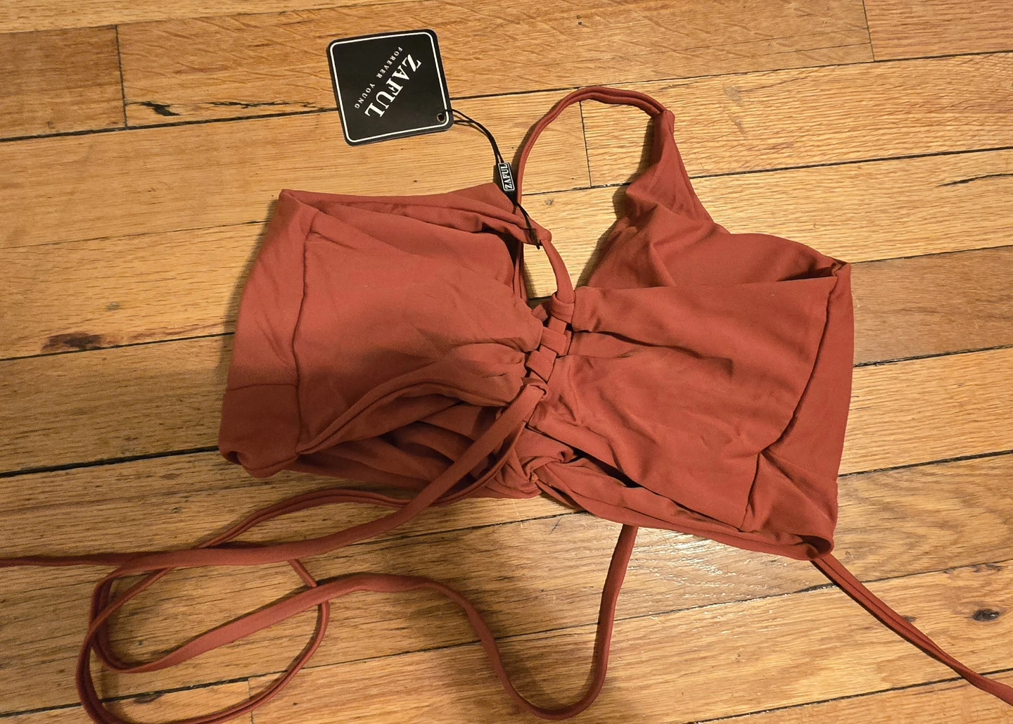 Zaful Ruched Halter Bikini Top - Rust Red - US 8-10 - photo 2