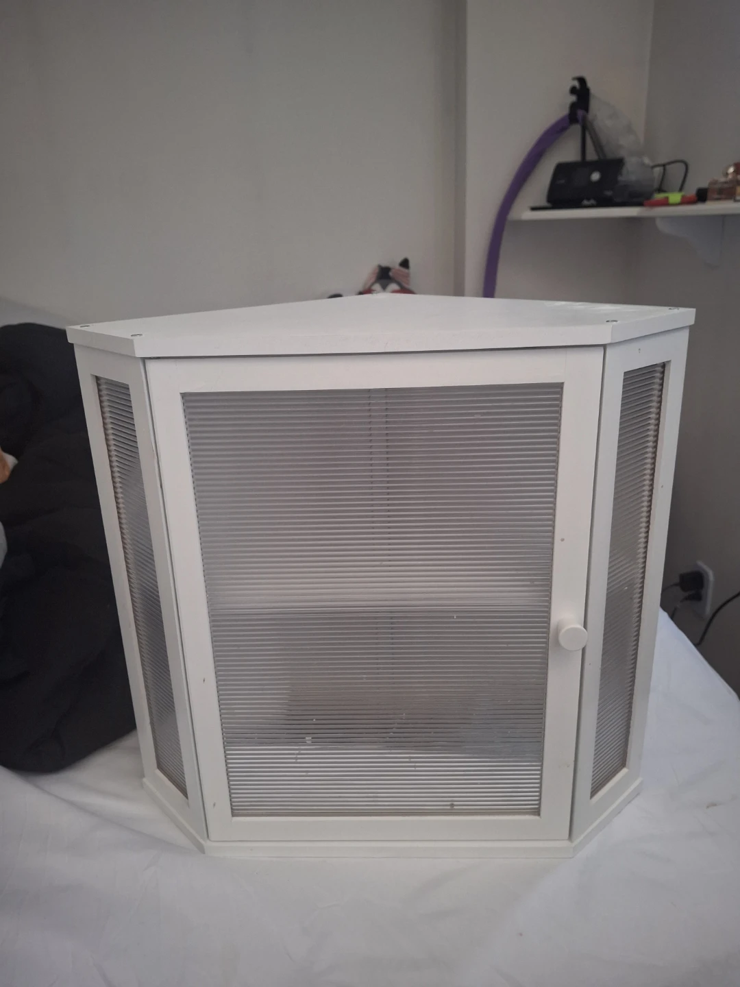 White  beard box Corner Cabinet with Frosted Door