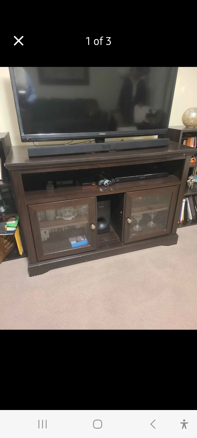 Dark Wood TV Stand with Glass Doors - photo 3