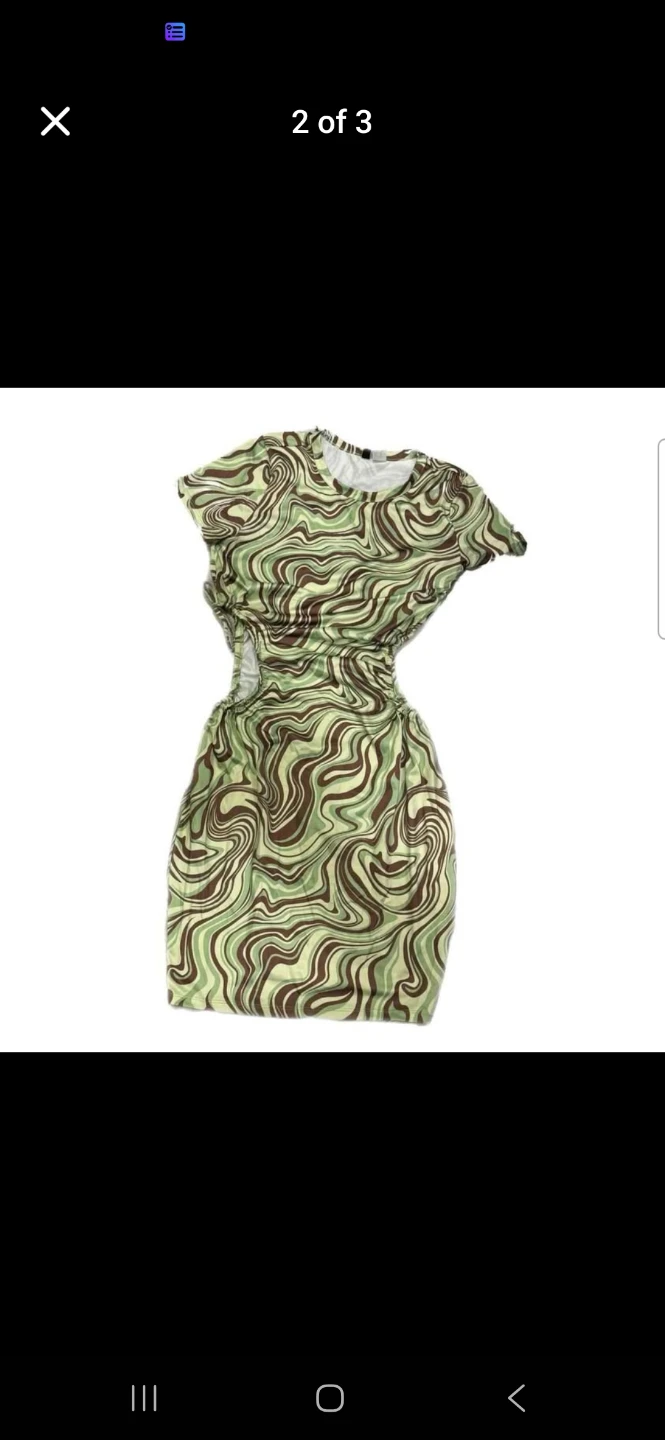 H&M Swirl Print Ruched Mini Dress - Green/Brown - photo 2