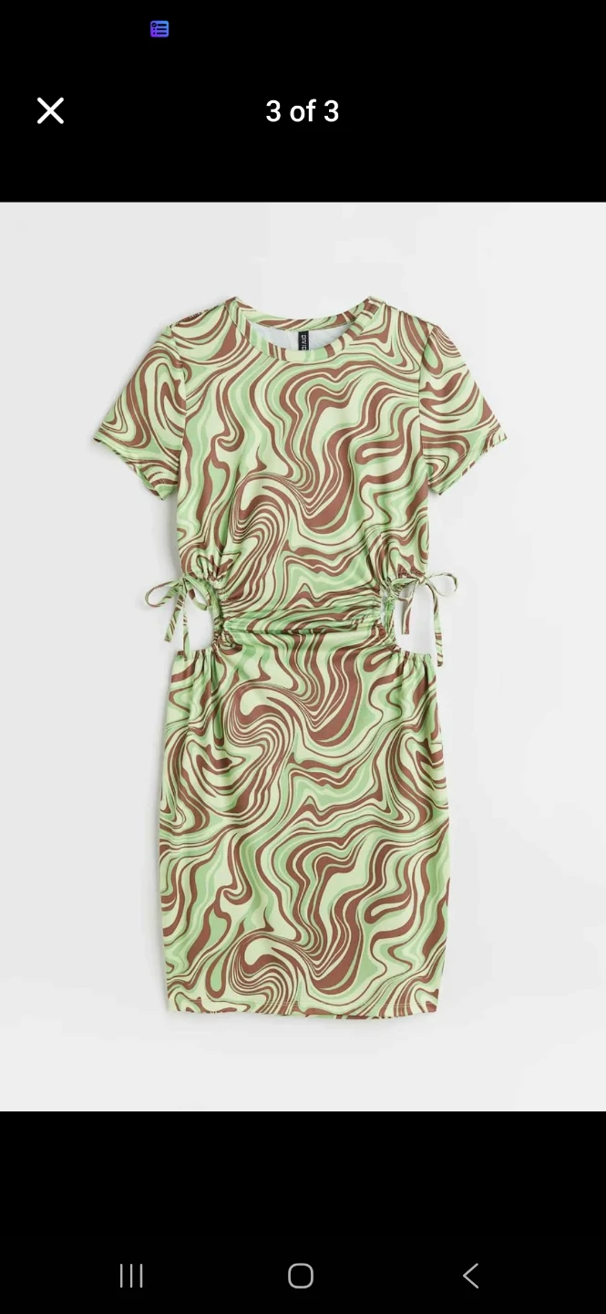 H&M Swirl Print Ruched Mini Dress - Green/Brown - photo 3