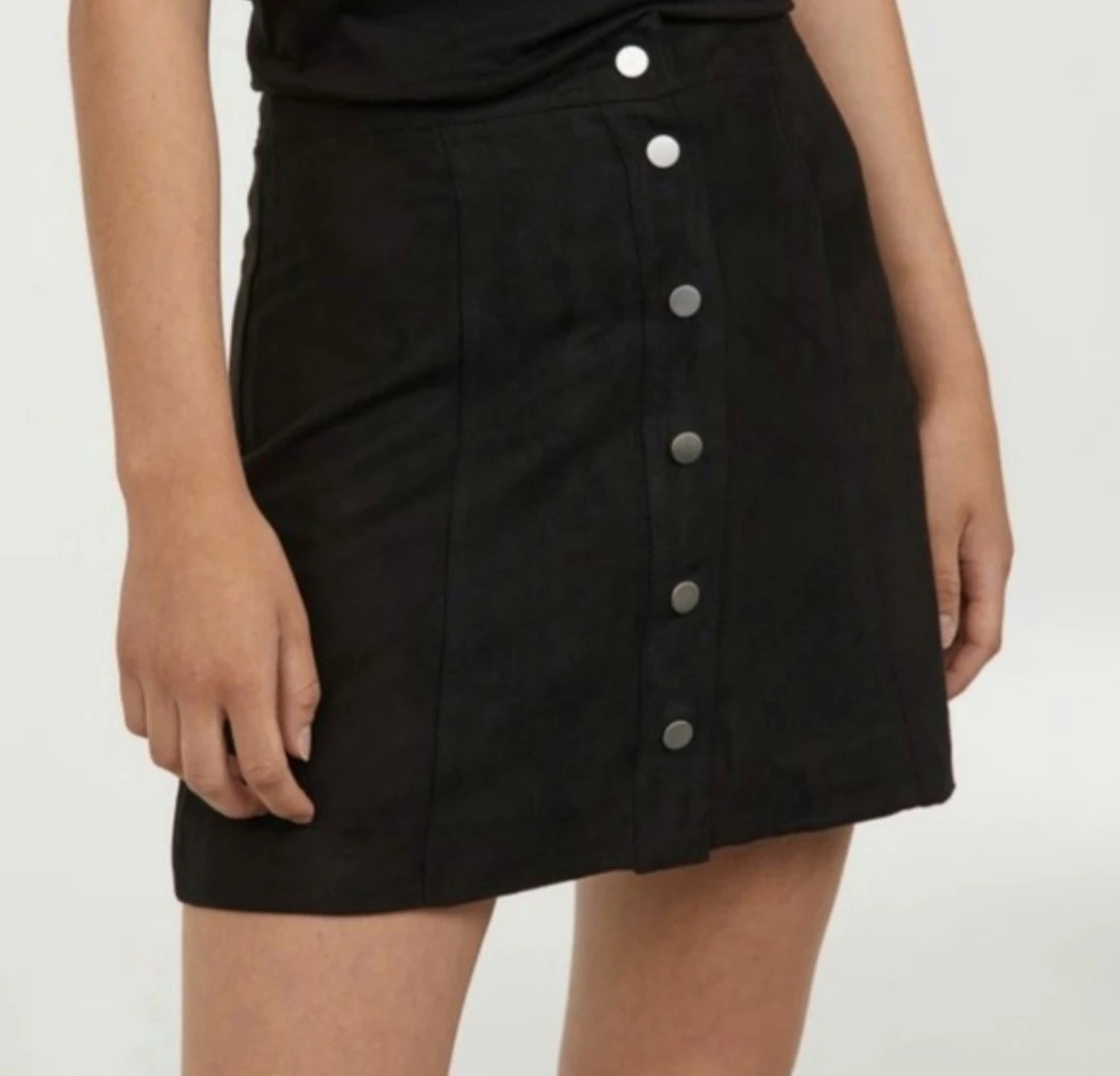 Wilfred Free Black Suede Button-Front Skirt Size 6