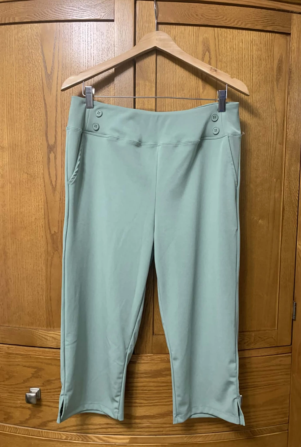 Women's Green Capris with Decorative Buttons