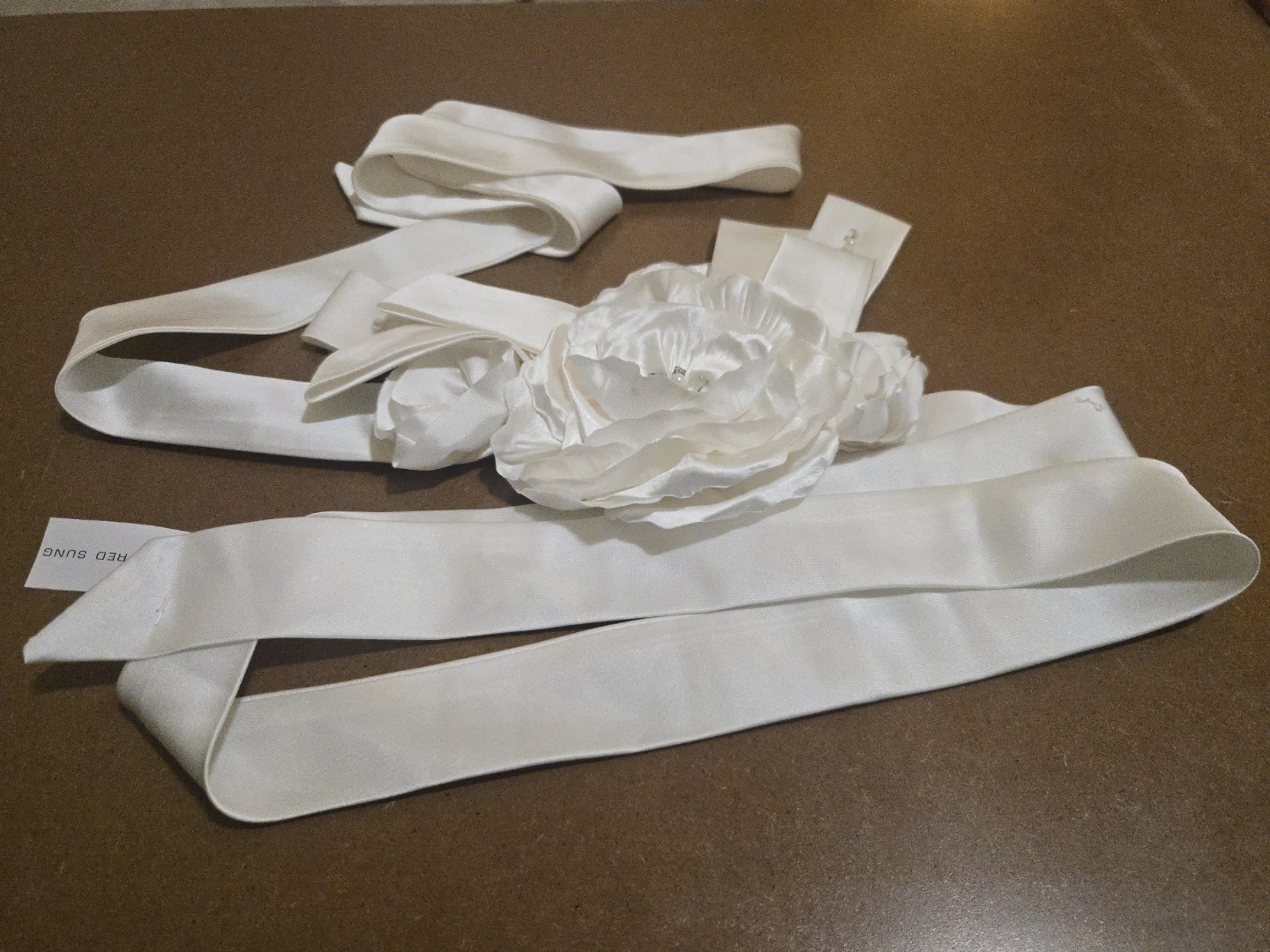 Alfred Sung Ivory 0Satin Flower Sash Belt