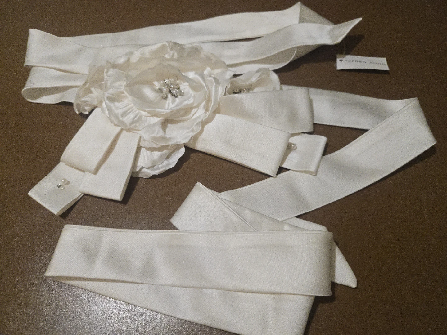 Alfred Sung Ivory 0Satin Flower Sash Belt - photo 3