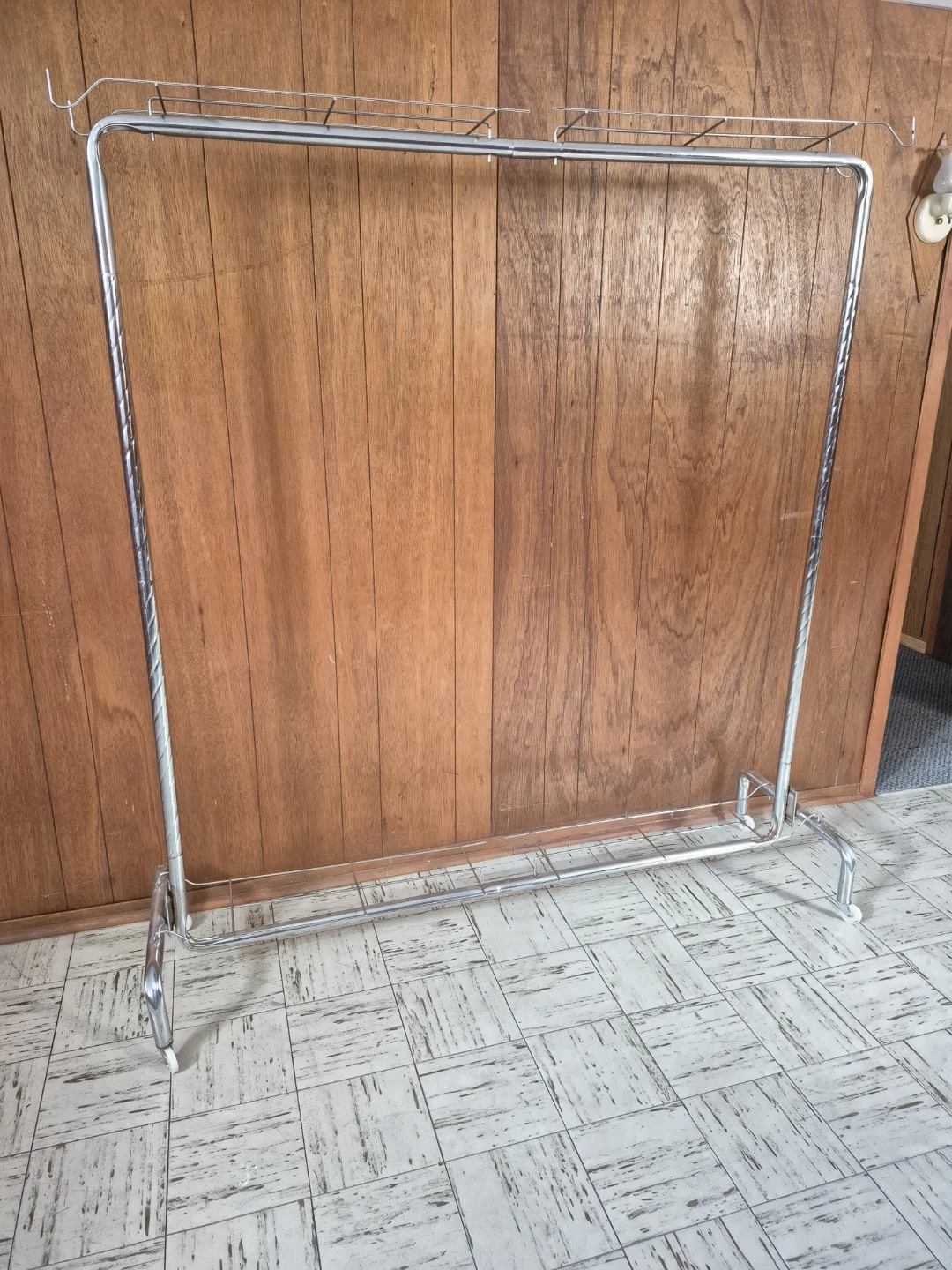 Vintage Rolling Clothing Rack with Shelves & Hooks: Sturdy - photo 2