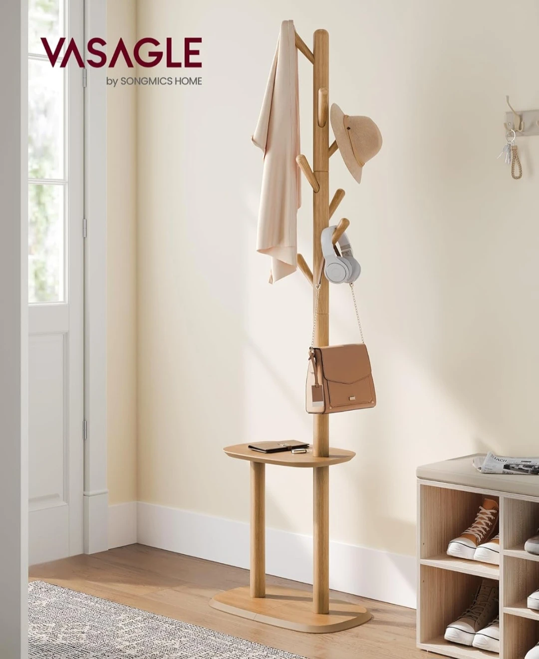 VASAGLE Coat Rack with Shelf and 8 Hooks - photo 2