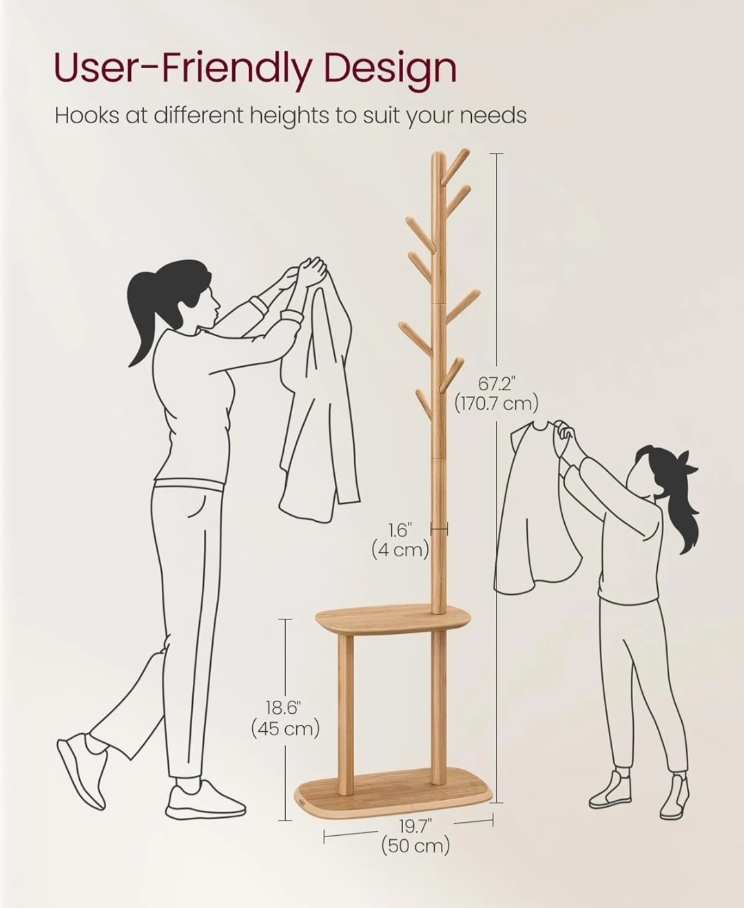 VASAGLE Coat Rack with Shelf and 8 Hooks - photo 5