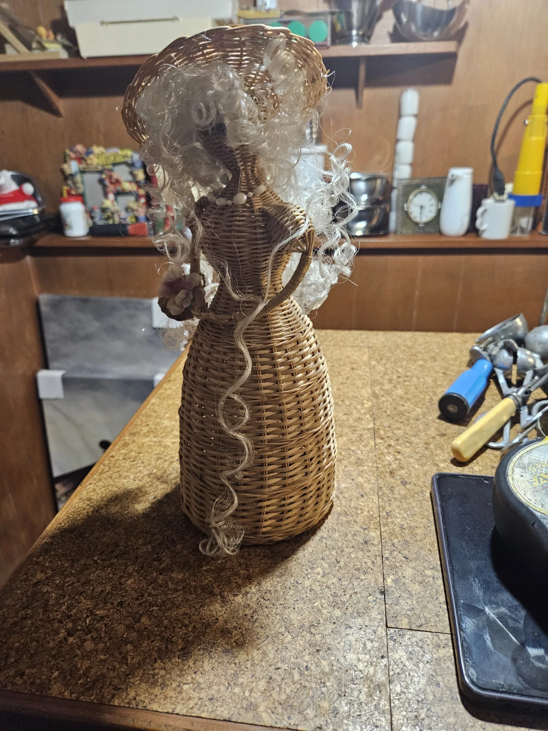 Wicker Doll Decoration with Hat - photo 2