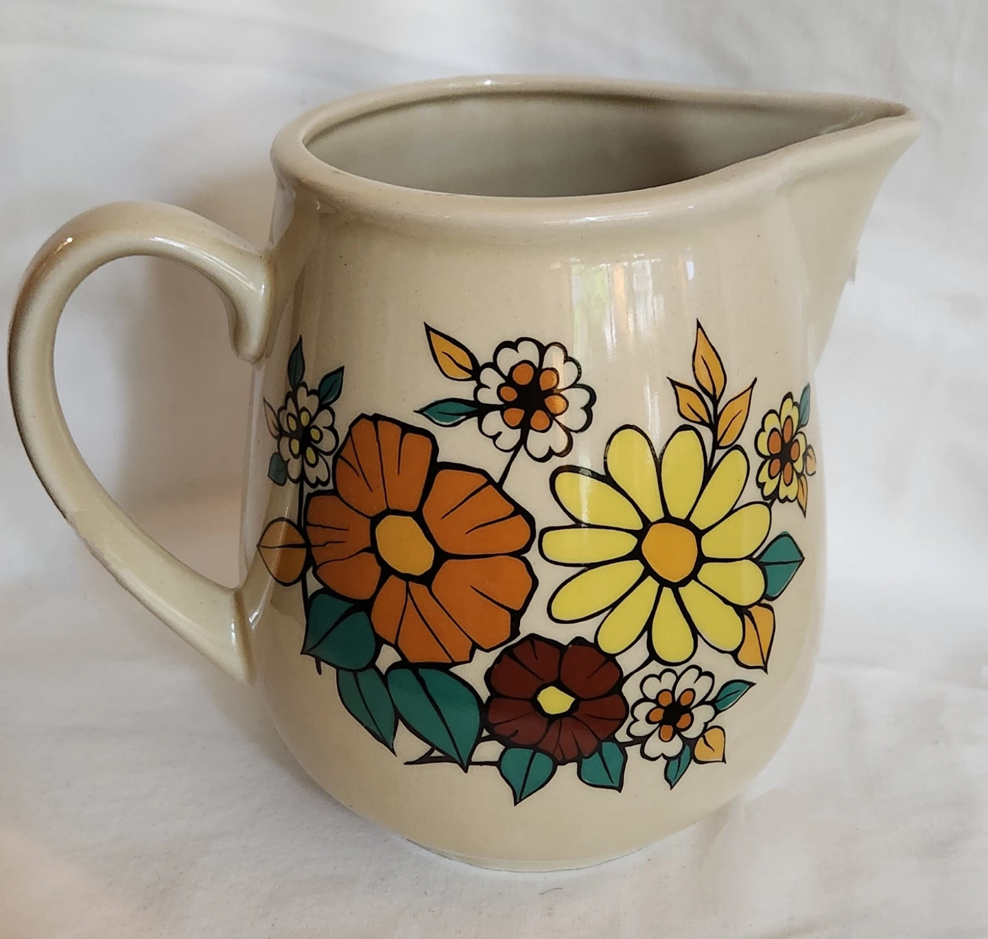 Vintage Floral Cream Ceramic Pitcher