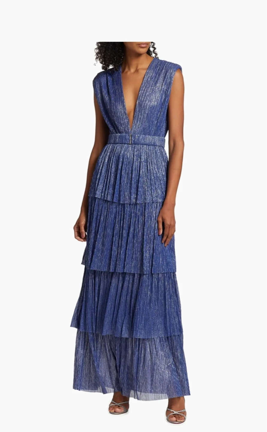 Ramy Brook Blue Metallic Tiered V-Neck Maxi Dress - photo 2