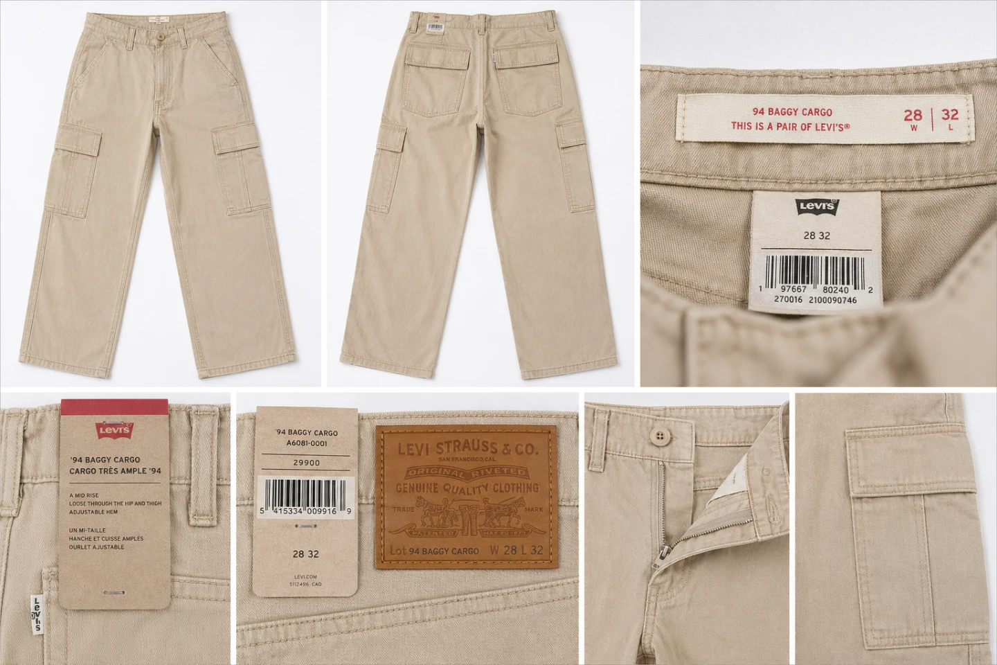 NEW Levi's 94 Baggy Cargo Pants - Tan - W28 L32