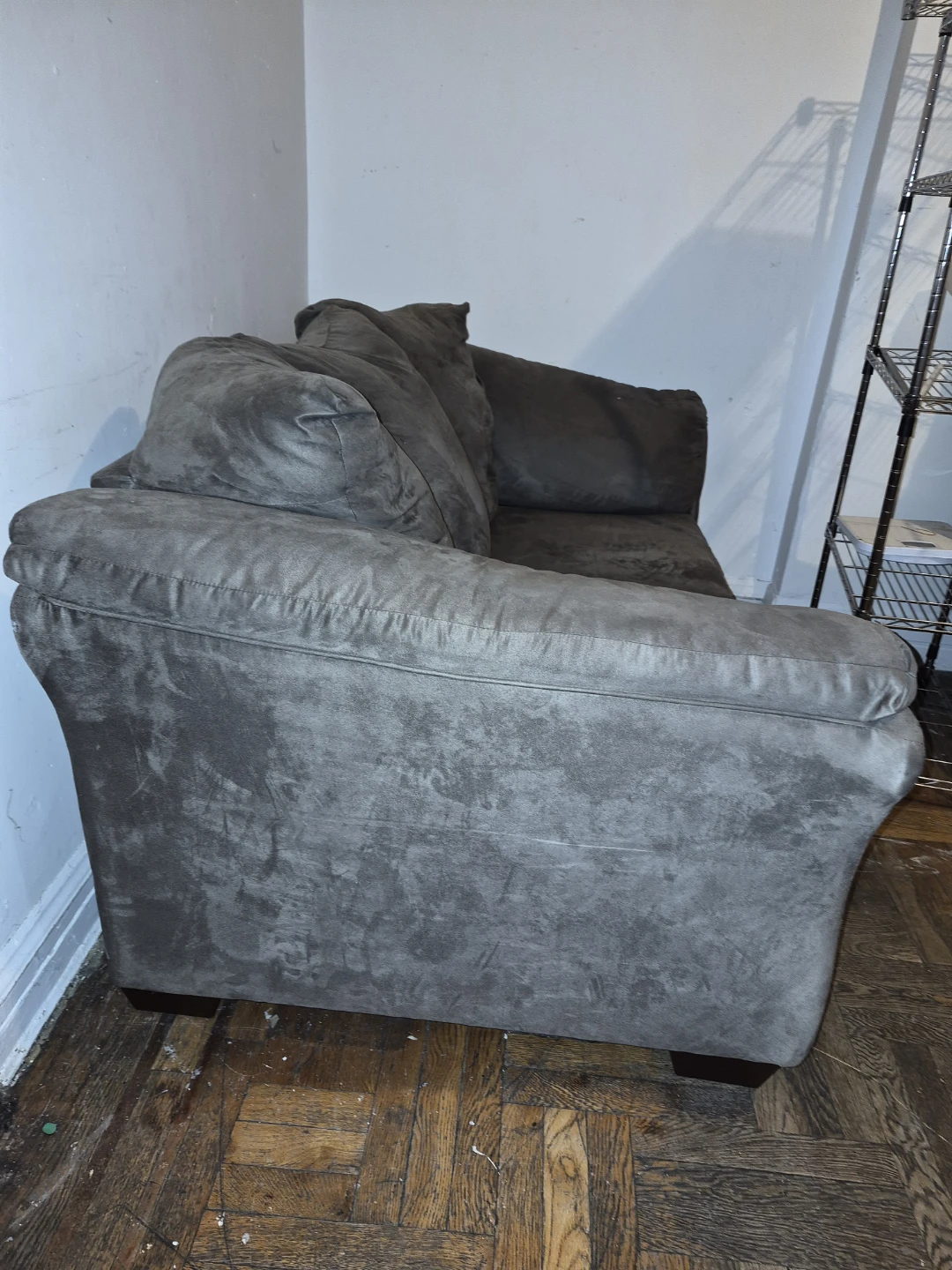 Grey Suede Loveseat Sofa