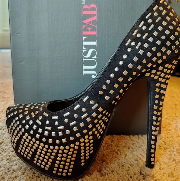 Just Fab Black Studded Platform Heels