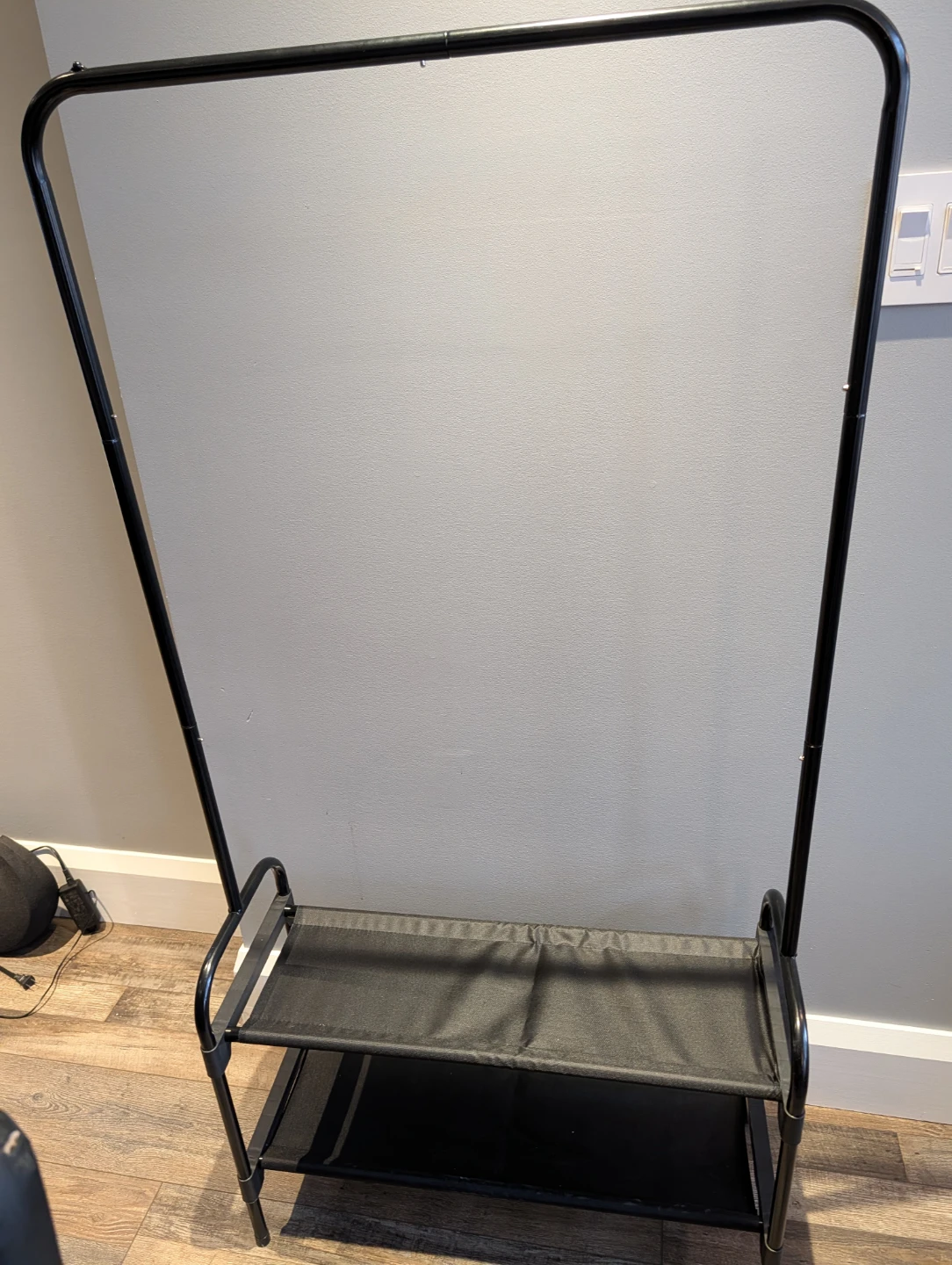 Black Metal Garment Rack with Two Shelves