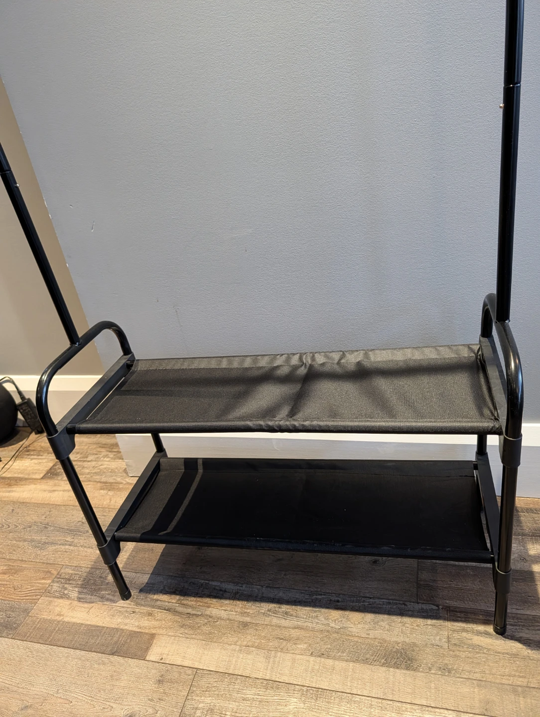 Black Metal Garment Rack with Two Shelves - photo 2