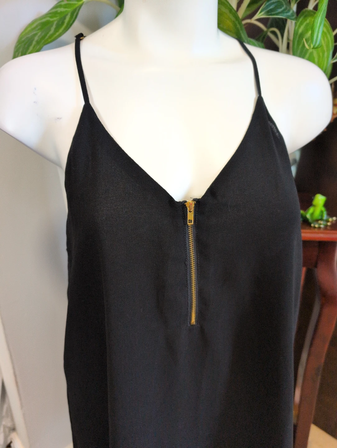 Mine Black V-Neck Zipper Dress - Size L - photo 2