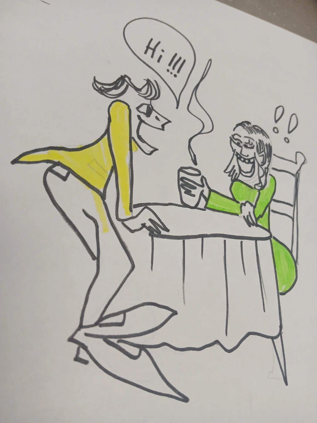 Hand-drawn illustration of two people chatting over coffee - photo 2