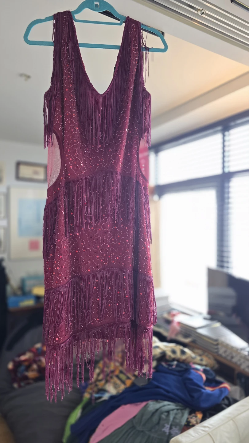 Women's Burgundy Sequin Fringe Dress - photo 4