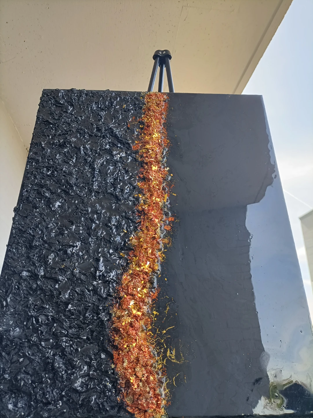 Textured Black and Gold Abstract Art Panel with resin coating
