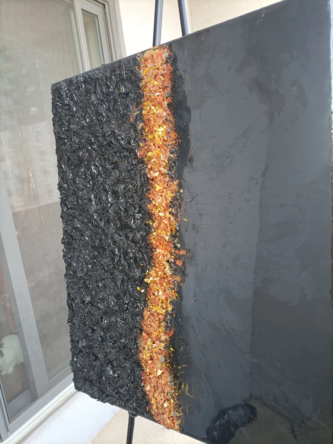 Textured Black and Gold Abstract Art Panel with resin coating - photo 2