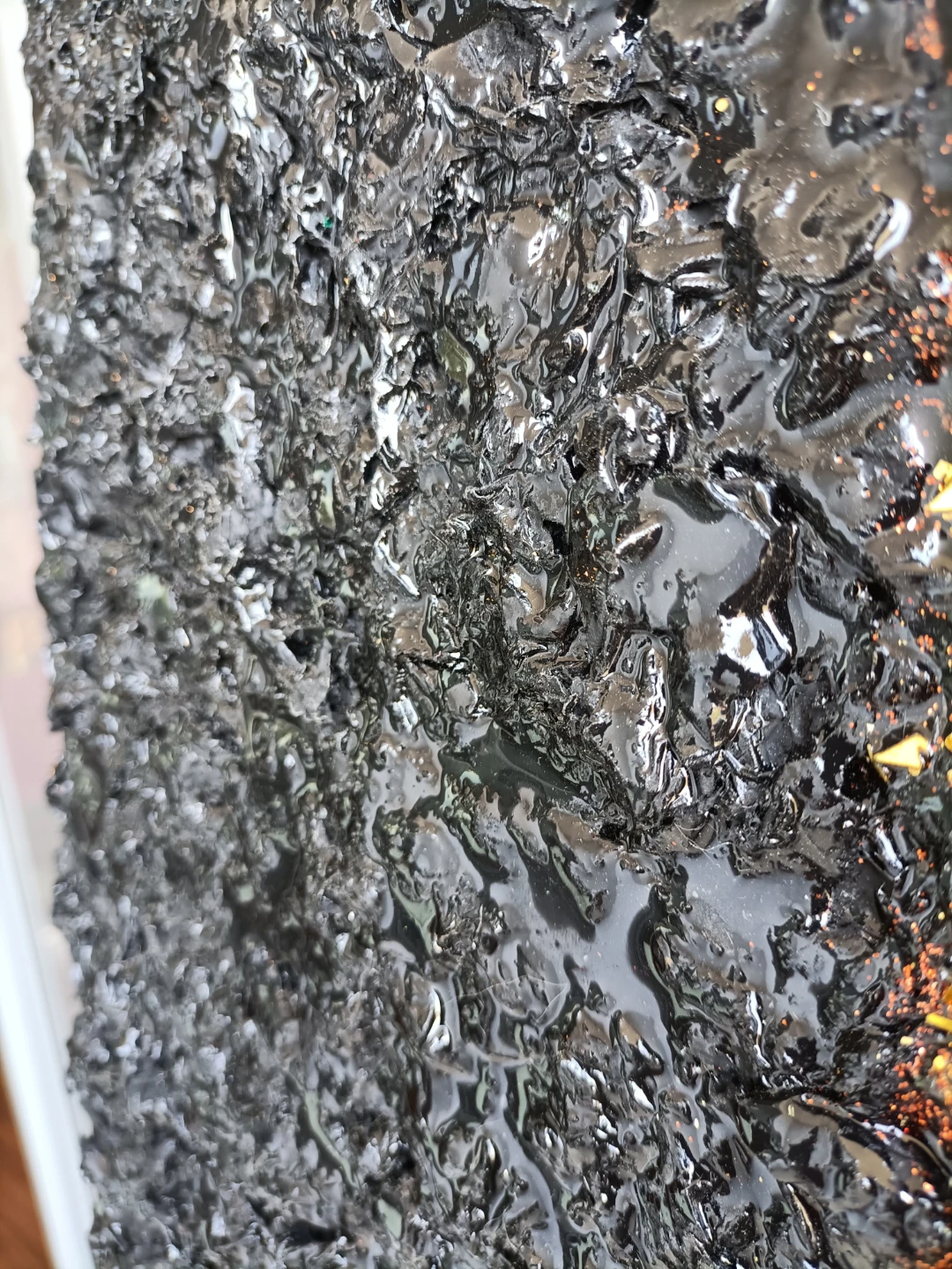 Textured Black and Gold Abstract Art Panel with resin coating - photo 4