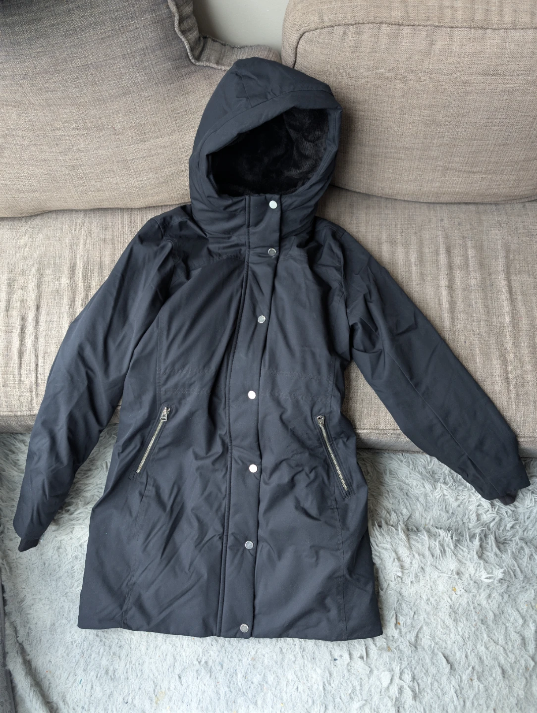Hollister Women's Black Faux Fur Lined Parka Jacket - Size S