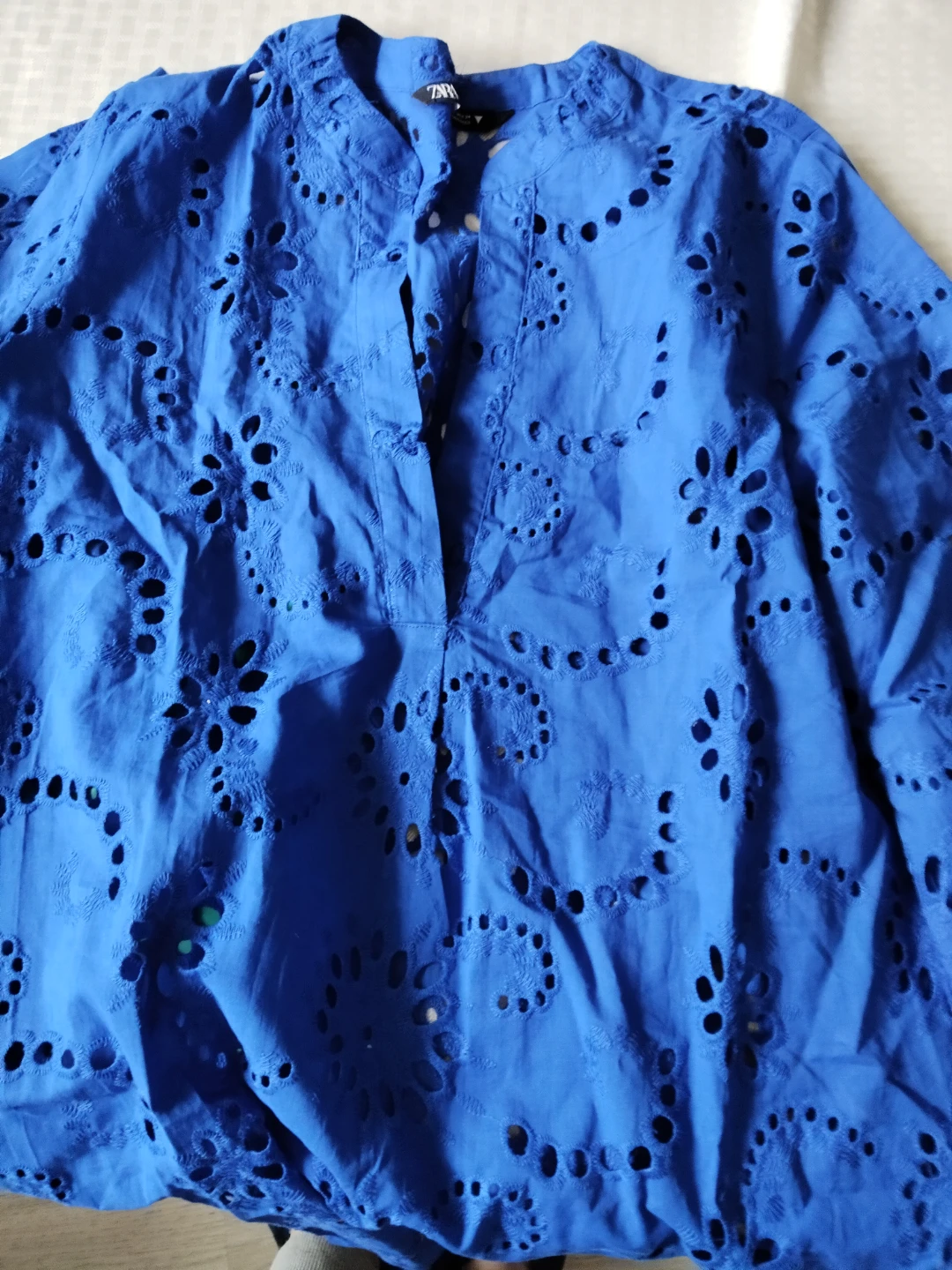 Zara Blue Broderie Anglaise Top