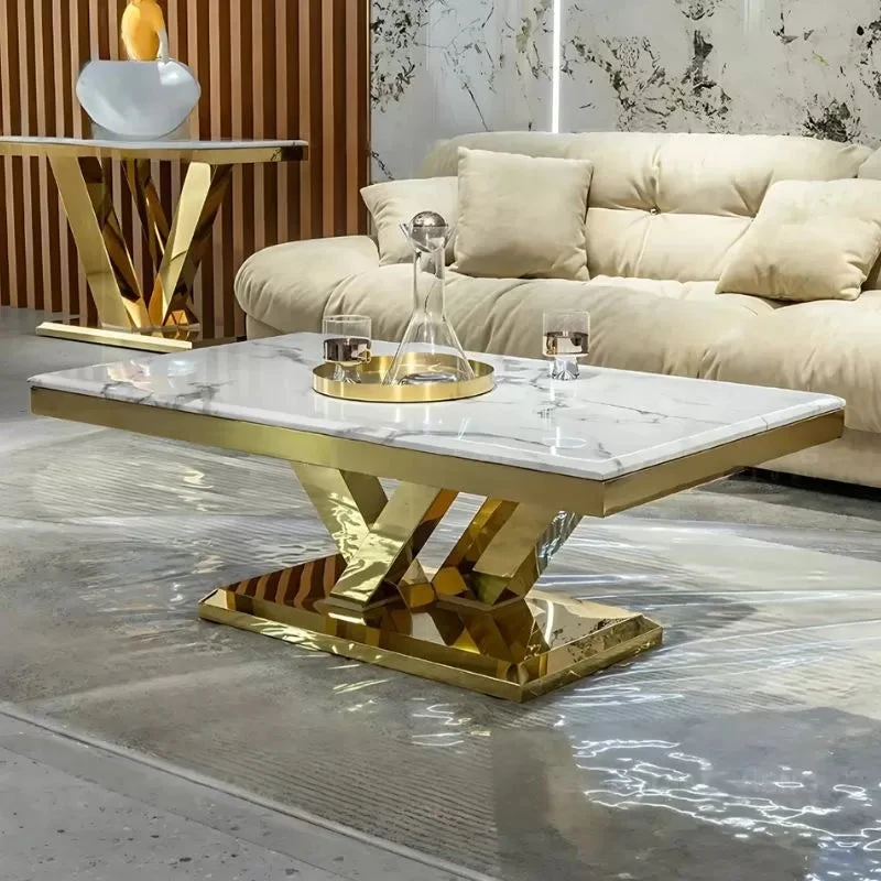 Royale Luxurious Marble Top Coffee Table with Gold Base