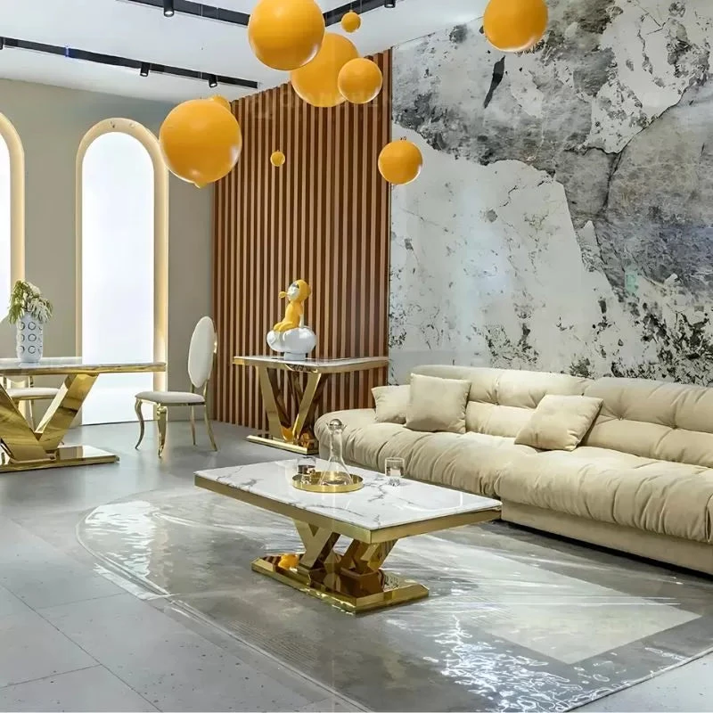 Royale Luxurious Marble Top Coffee Table with Gold Base - photo 2